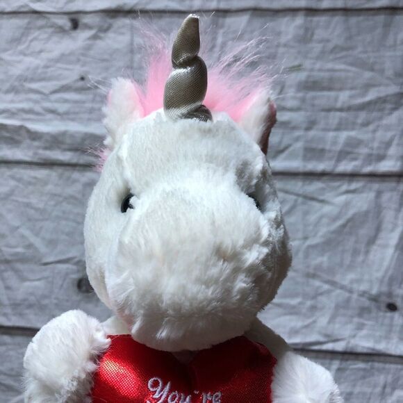 Aurora White Unicorn Heart Magical Plush Pink Mane Tail Horn Stuffed Animal 11" - Picture 7 of 7